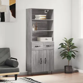 vidaXL Vidaxl - Aparador Alto Madera Contrachapada Gris Sonoma 69,5x34x180 Cm