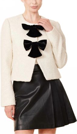 Dolce Cabo Boucle Bow Jacket In Creme/black