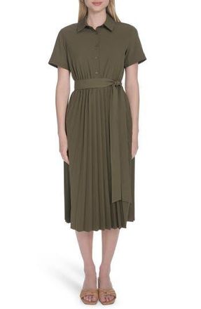 Calvin Klein Short Sleeve Pleated Shirtdress in Caper at Nordstrom Rack, Size 2