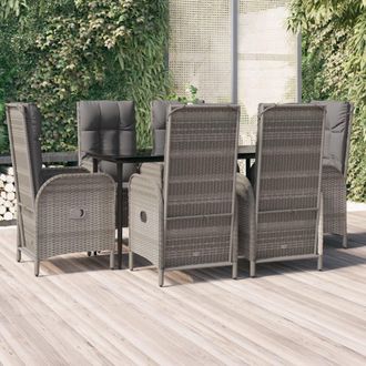 vidaXL Set Comedor Jard&iacute;n 7 Pzas Y Cojines Rat&aacute;n Sint&eacute;tico Negro Gris Vidaxl