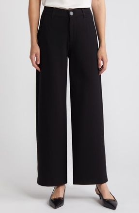 Wit & Wisdom Whitney AbSolution Skyrise Flat Front Wide Leg Pants in Black at Nordstrom, Size 00P