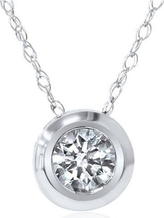 Pompeii3 1/6ct Solitaire Real Bezel 14K Diamond Pendant Necklace