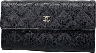 Chanel Black Grained Calfskin Long Wallet (Bi-Fold) (Pre-Owned)