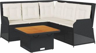 vidaXL Juego De Jard&iacute;n Con Cojines 4 Piezas Rat&aacute;n Sint&eacute;tico Negro Vidaxl