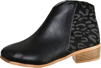 Generic Ankle Boots For Women Chunky Low Block Heel Pointed Toe Ankle Boots Ladies Elegant with Leopard Print Side Zipper Casual Shoes Autumn Winter size 5.5