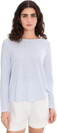 Eileen Fisher Striped Organic Linen Jersey Crew Neck Long Sleeve T-Shirts Womens Clothing Skylight : XS