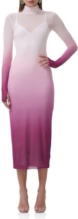 AFRM Shailene Long Sleeve Mesh Midi Dress in Mauve Ombre at Nordstrom, Size X-Small