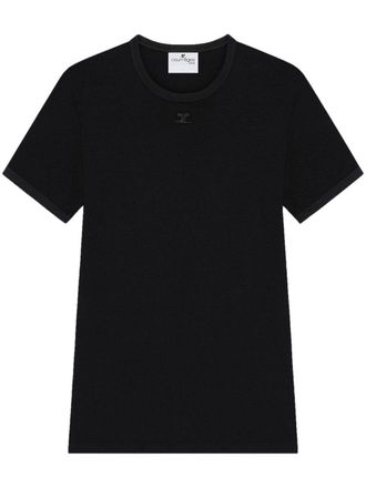 Courr&egrave;ges Black Crew Neck Embroidered Logo Polo