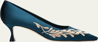Manolo Blahnik Feza Embroidered Satin Pumps