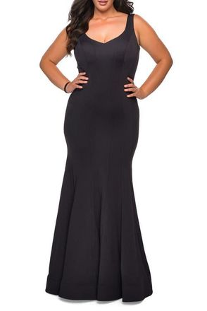 La Femme Long Jersey Plus Size Mermaid Dress in Black at Nordstrom, Size 14W