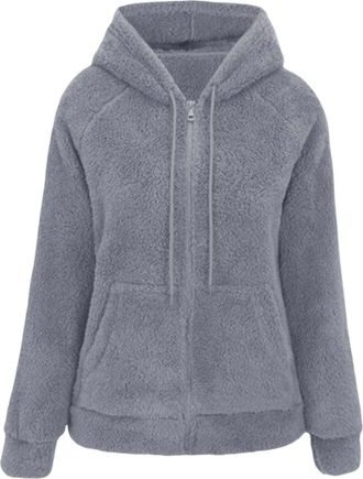 Generic Fleece Jacket Women UK Full Zip Up Hoodie Teddy Fluffy Warm Coats With Hood Winter Thermal Wool Cardigan With Pockets Drawstring Fall Winter Sherpa Ou