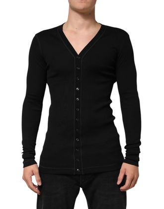 Dolce & Gabbana Black Cotton Button Up Men Cardigan Mens Sweater