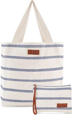Seaspray Womens Stripe Beach Bag & Purse Set with Zip - Blue and White