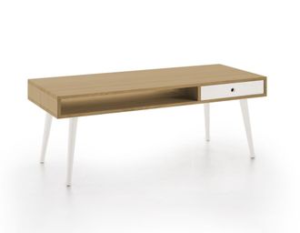 HOGAR 24 Mesa de centro de madera maciza natural, color encerado y blanco