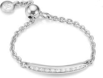 Monica Vinader Sterling Silver Skinny Bar Adjustable Friendship Diamond Ring Diamond