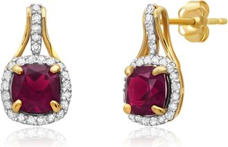 MAX + STONE 10k Yellow or White Gold Cushion Cut Gemstone Drop Earrings with Diamond Accent