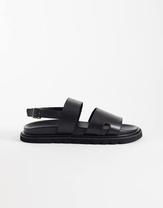 WALK LONDON Walk London - Ezra - Sandali in pelle neri con cinturino sul retro-Nero