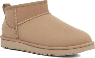 UGG Womens Ankle Boots Classic Ultra Mini Sand Leather