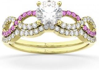 Allurez Infinity Diamond & Pink Sapphire Bridal Set in 14K Yellow Gold 0.34ct