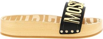 Moschino Sandalen van kalfsleer en hout - Dames - Sandalen - Zwart - 36 EU - Leer - Schoenen