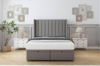 Comfort Beds Palermo Dumfries Ottoman Bed Base-54 Wingback Headboard in Light Grey | Size: Super King