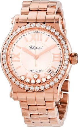 Chopard Happy Sport Silver Guilloche Dial 18 Carat Rose Gold Ladies Watch 274808-5004