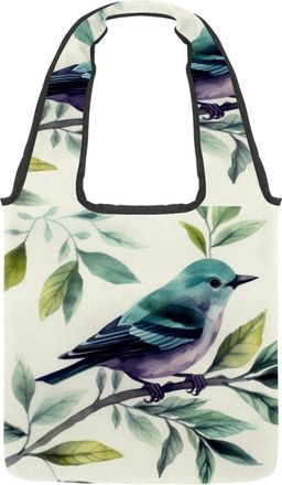 Generic Watercolor Bird Leaf Reversible Canvas Shoulder Tote - Double-Sided Print, 12oz Cotton, 27cm Drop, Fold-Flat Bag for Travel, Shopping, Street Outings