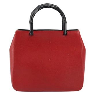 Gucci Vintage Bamboo Handle Leather Red Leather Handbag (Pre-Owned)