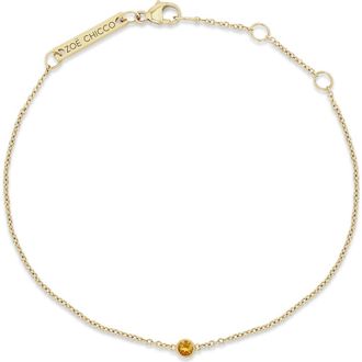 Zo&euml; Chicco 14K Gold Bezel Gemstone Pendant Bracelet in Yellow Gold/Citrine at Nordstrom, Size 7
