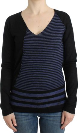 Costume National Black striped V-neck Womens sweater