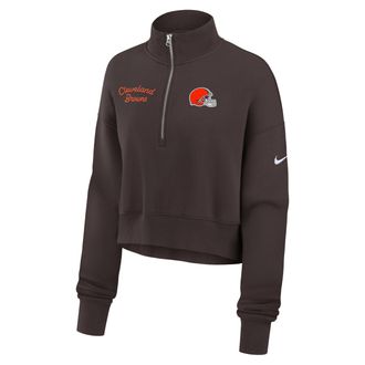Nike Cleveland Browns Phoenix Nike Womens NFL Cropped 1/4-Zip Crew in Brown | 01N92DI9I-DJR