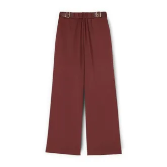 Motivi Broeken, Dames, Bruin, XS, Polyester, Flowing Palazzo Pants with Double Buckle