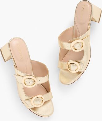 Talbots Millie Straps Metallic Nappa Block Heel Sandals - Gold - 10 1/2 M Talbots