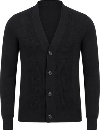 Paolo Pecora Textured Cotton Cardigan - Heren - Vesten - Zwart - XL - Katoen - Truien & Vesten