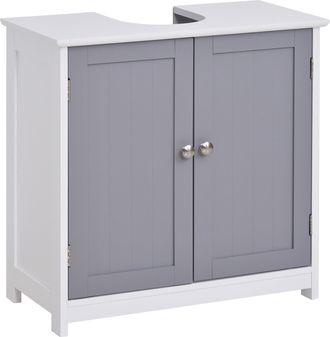 HOMCOM Under-Sink Storage Cabinet with Adjustable Shelf Bathroom Cabinet Space Saver Organizer Floor Cabinet White and Grey 2 Doors | TJ Hughes