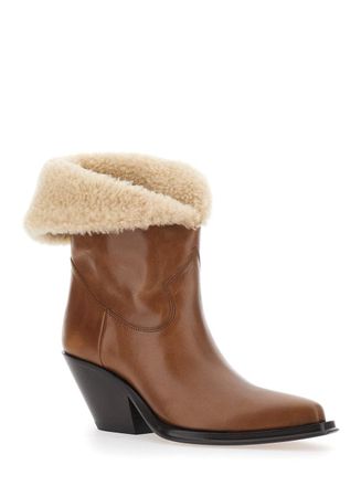 Chlo&eacute; Shearling-Lined Leather Ankle Boot - Brown
