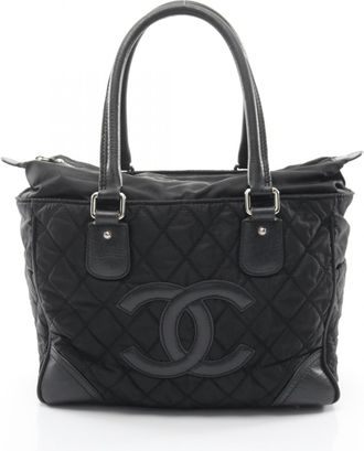 Chanel Black Nylon Leather Handbag Tote Bag (Pre-Owned)
