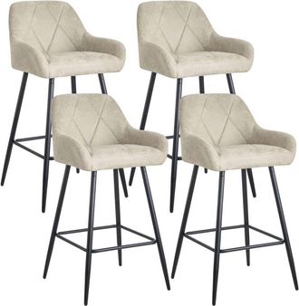 Ainpecca 4x Bar Stools Suede Dining Room Kitchen Breakfast High Chairs Footrest Barstool,4PCS Beige