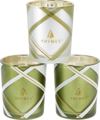 Thymes Frasier Fir Frosted Plaid Votive Trio at Nordstrom