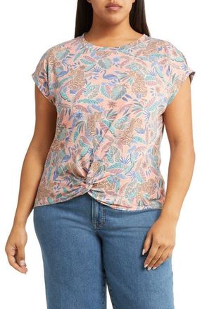 Wit & Wisdom Floral Twist Hem Top (Nordstrom Exclusive) in Dusty Papaya Multi at Nordstrom, Size 1X