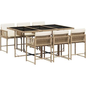vidaXL Set Comedor De Jard&iacute;n 7 Pzas Con Cojines Rat&aacute;n Sint&eacute;tico Beige Vidaxl