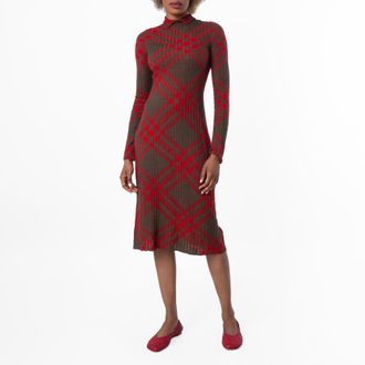Burberry Long Sleeve Checkered Wool Blend Shift Dress, Size Small