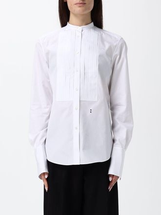Fendi Camicia slim fit in popeline di cotone con collo alla coreana e plastron