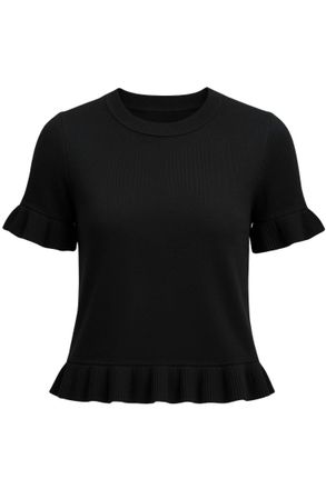 Dear John Denim Womens Crewneck Ruffle Detail Short Sleeve Sweater In Black