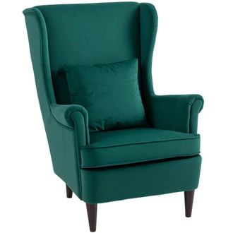 HOMCOM Wingback Chair, Modern Accent Chair for Living Room Bedroom, Green in Dark Green | Size: Armchair