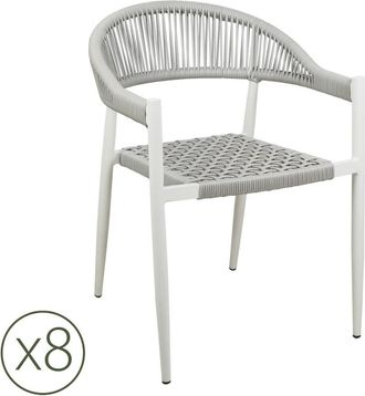 Kerama Pack de 8 sillas de exterior de aluminio blanco y cuerda