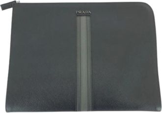Prada Pre-owned Clutches, male, Black, Size: ONE SIZE Pre-owned Saffiano Leather Clutch Bag