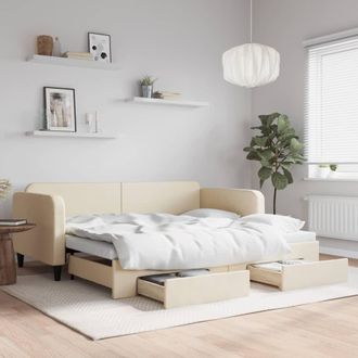 vidaXL Vidaxl - Sof&aacute; Cama Nido Con Cajones Tela Color Crema 90x200 Cm