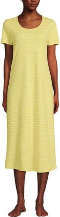 Lands End Cotton Short Sleeve Midcalf Nightgown in Yellow Bliss Simple Stripe at Nordstrom, Size X-Small P