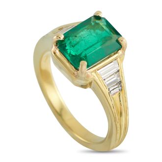 Luxury Bazaar 18K Yellow Gold 0.45ct Diamond and Emerald Ring MF16-051326